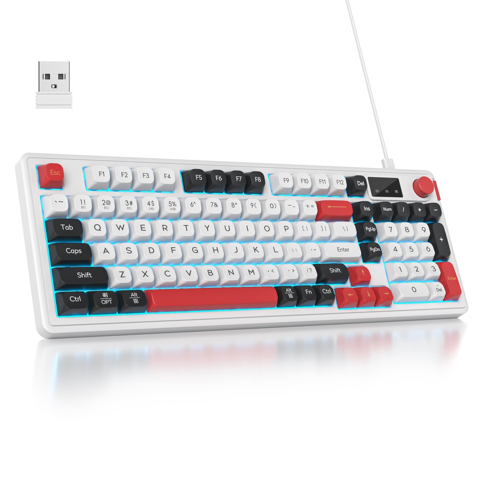 Owpkeenthy 98 Keys Gaming Keyboard with Knob, 96% Gasket Mouted Wireless Quie...