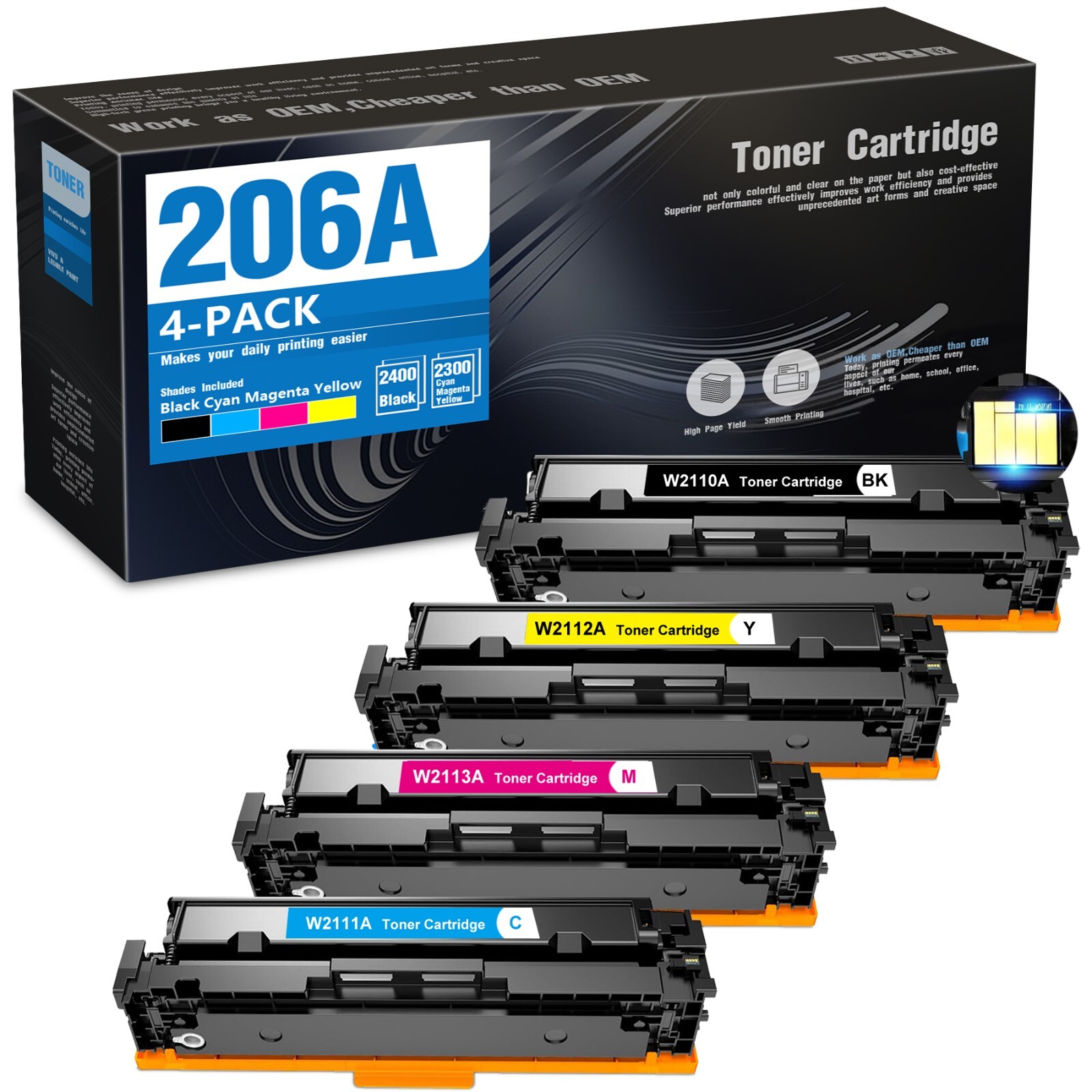 206A W2110A Toner Cartridge 4PK BK/C/M/Y With Chip for M255dw M255nw M282nw