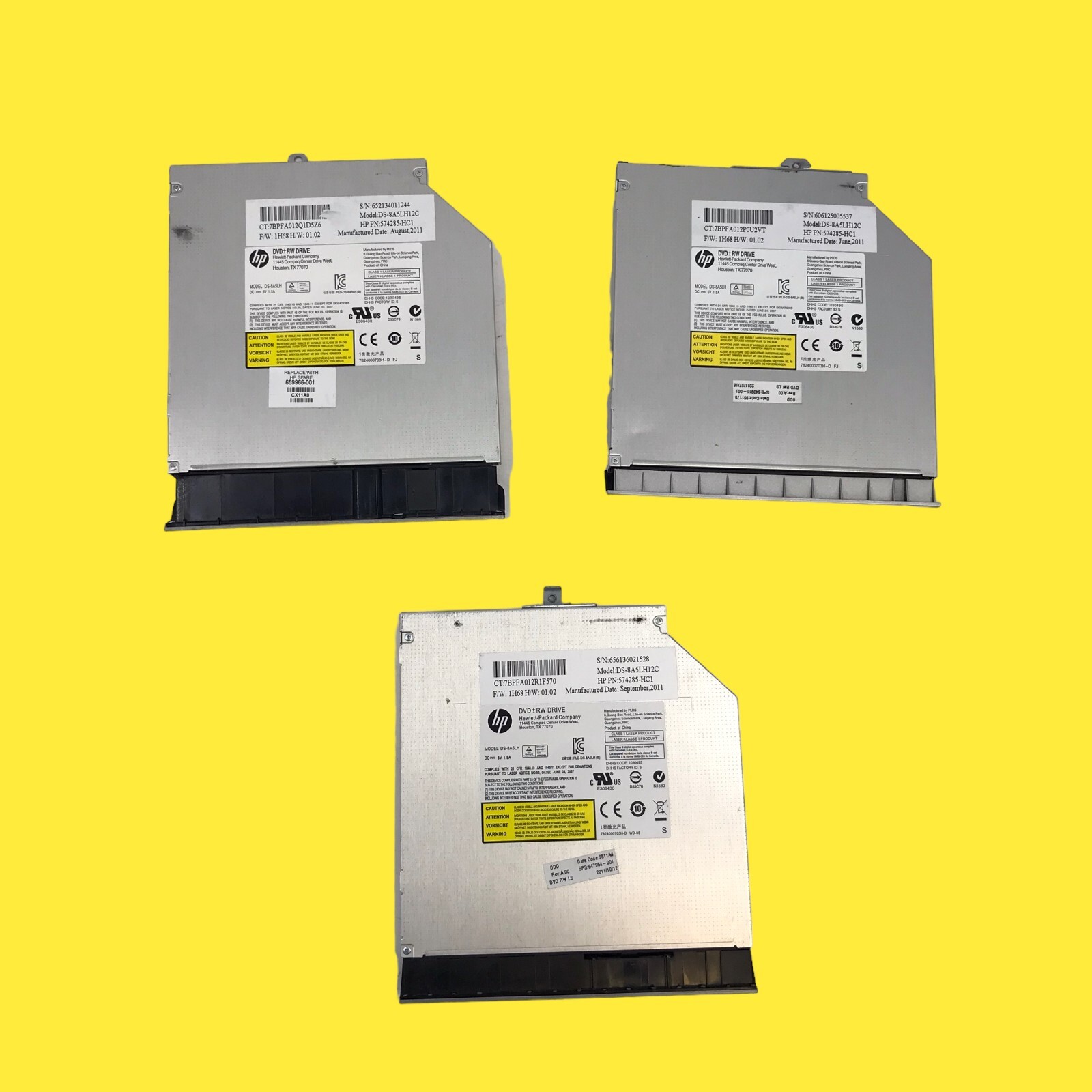 LOT OF 3 HP DVD/CD Rewritable Drives DS-8A5LH Mixed Bezels #2589 Z64/53