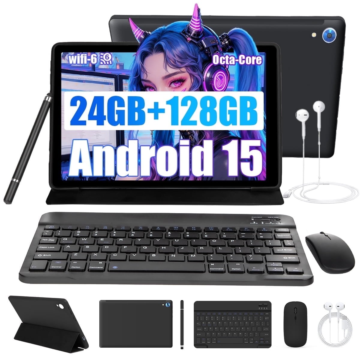 Android 16 10-Inch Tablet Go Octa-Core 24GB+128GB (1TB Expandable),Bl