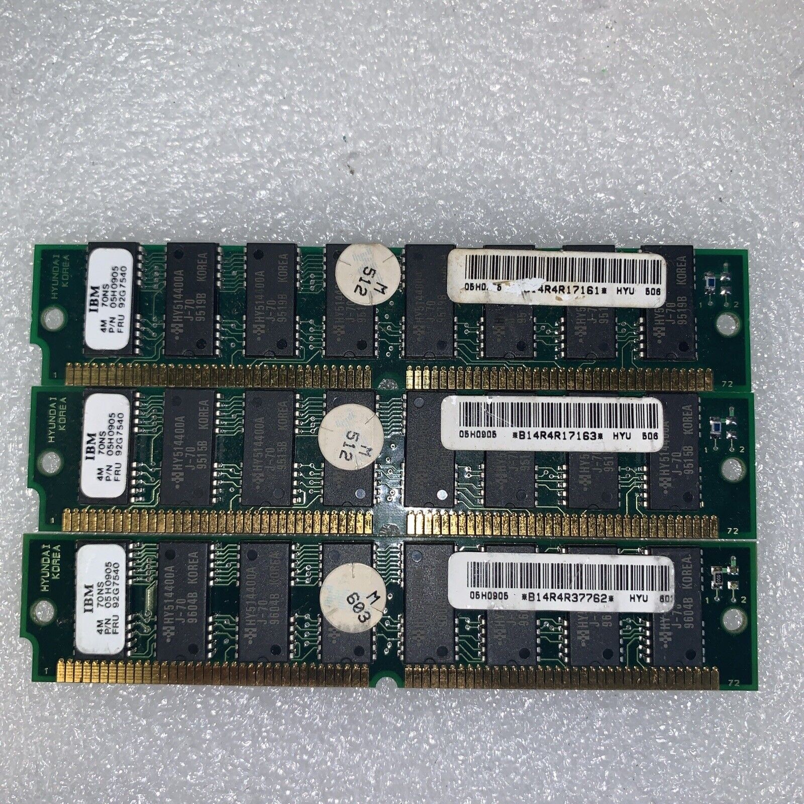3x IBM 92G7540 4MB 70NS 72 PIN SIMM 05H0905 92G7539