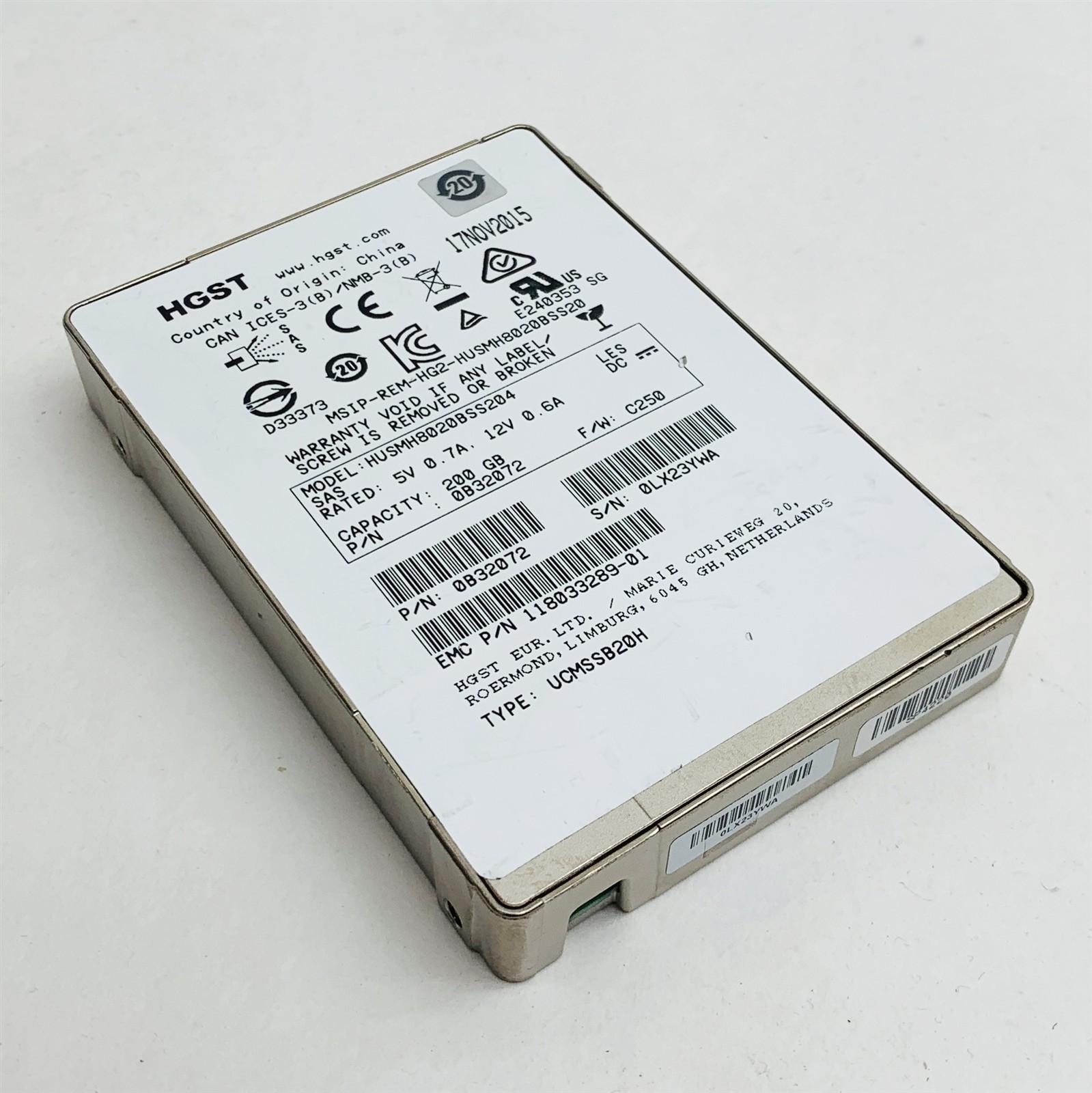 HGST HUSMH8020BSS204 200GB 2.5" SAS 12Gb/s Enterprise SSD 0B32072 (100% Health)