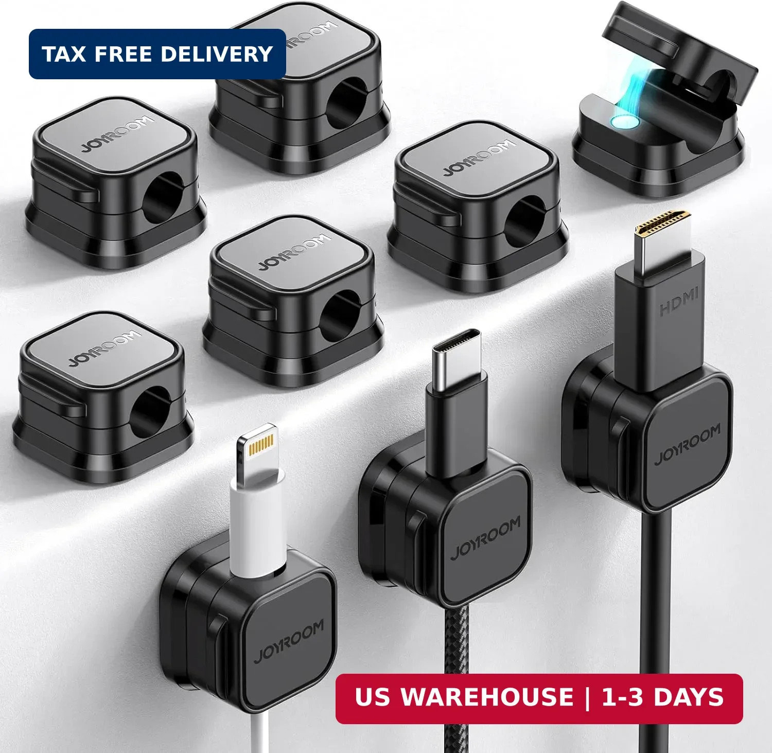 JOYROOM 9 Pack Magnetic Cable Clips Cord Organizer Adhesive Wire Management