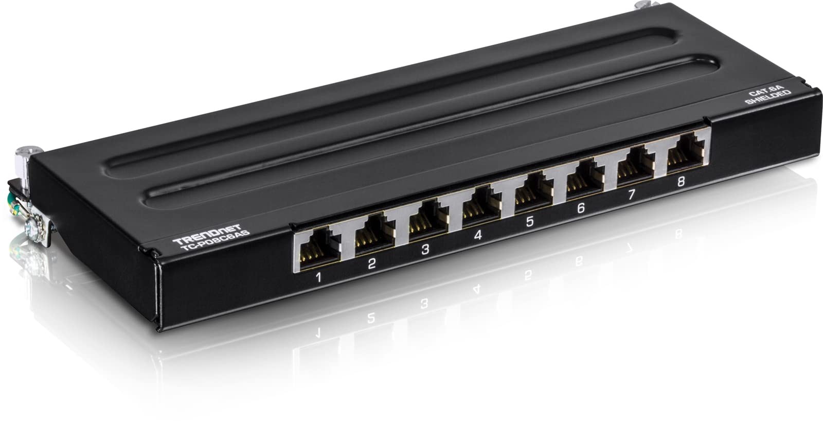 Patch Panel 8-Port Cat6A 10G Ready Cat5e Cat6 Cat6A T568A T568B Black TC-P08C6AS
