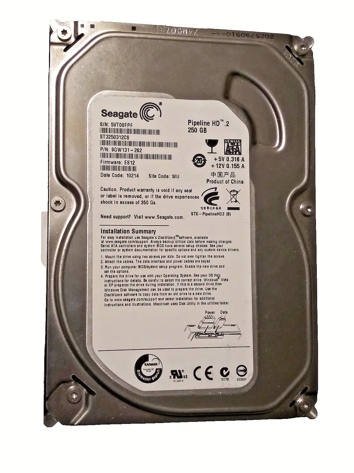 ST3250312CS Seagate Pipeline HD.2 250GB 5900RPM SATA 3Gbps 8MB Cache 3.5-inch HD