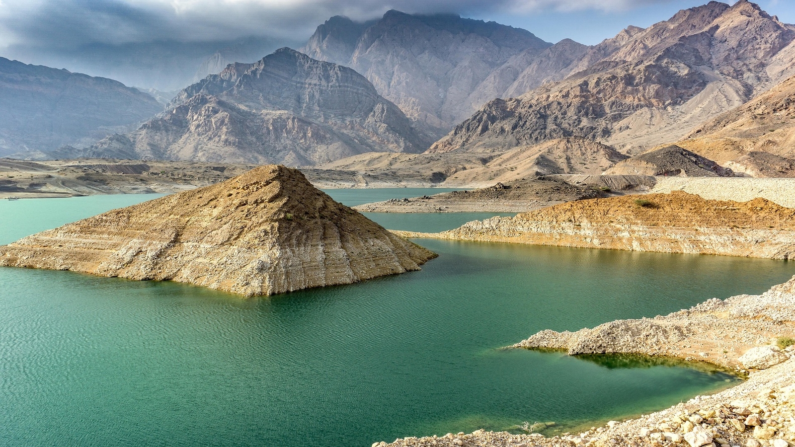 Landscape oman mountains lake reservoir Custom Gaming Mat Desk