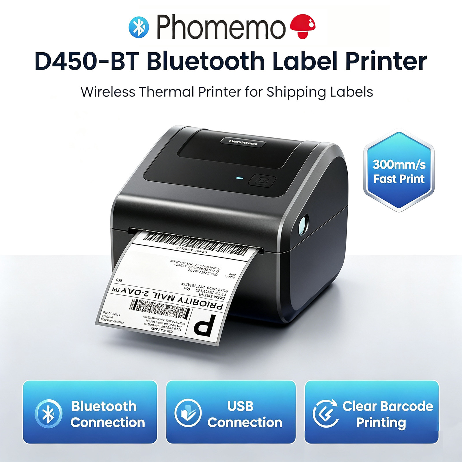 4x6 Bluetooth Thermal Label Printer+30 sheets Shipping Labels for USPS FedEx UPS