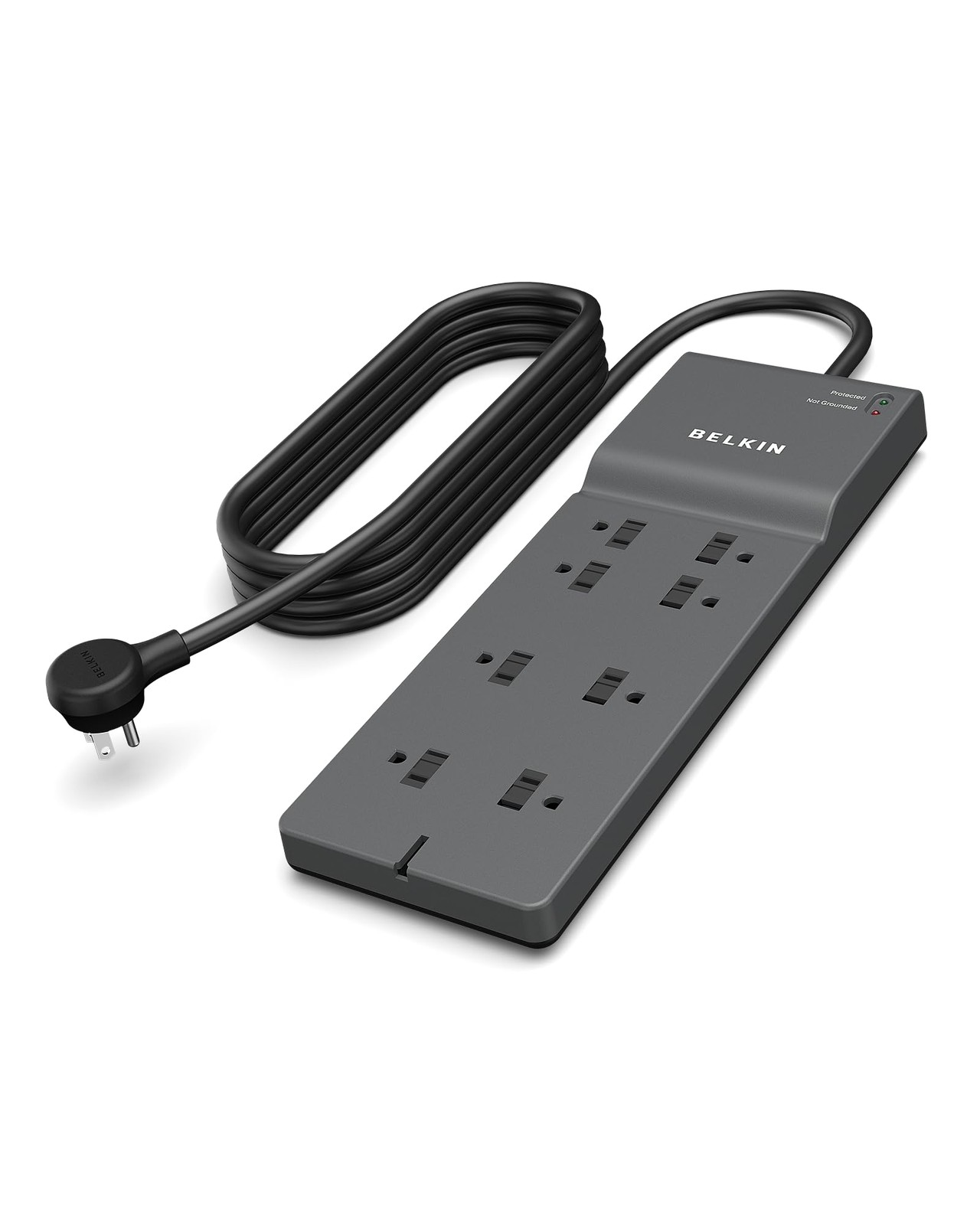 Belkin 8-Outlet Surge Protector w/ 8 AC Outlets & 8ft Long Flat 8', Gray