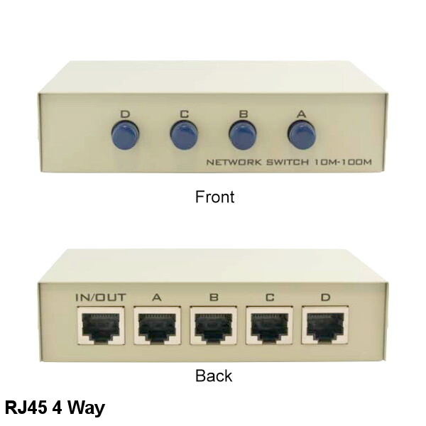 Kentek RJ45 4 Way Mini Data Transfer Switch Box Network ABCD CAT5 CAT6 Internet
