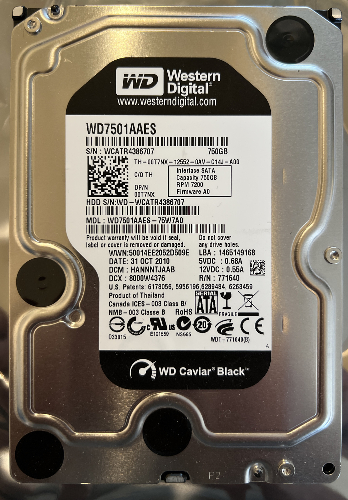 WD WD7501AAES-75W7A0 750GB SATA 3.5" HD DCM: HANNNTJAAB WD7501AAES