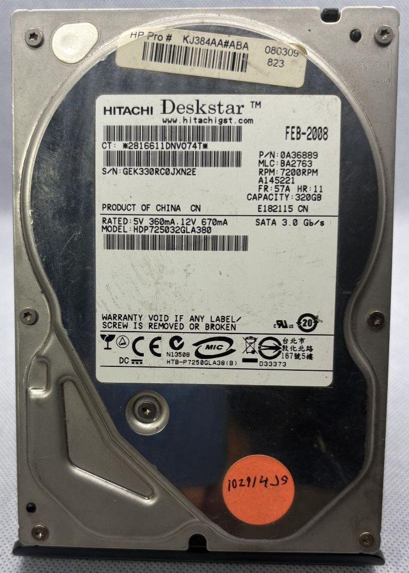 HITACHI HDP725032GLA380 320GB SATA HARD DRIVE P/N: 0A36889