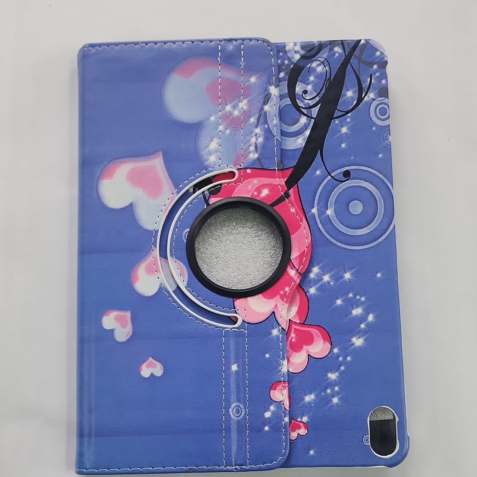 Rotating Tablet Case Synthetic Leather Blue Pink Hearts Stand Cover