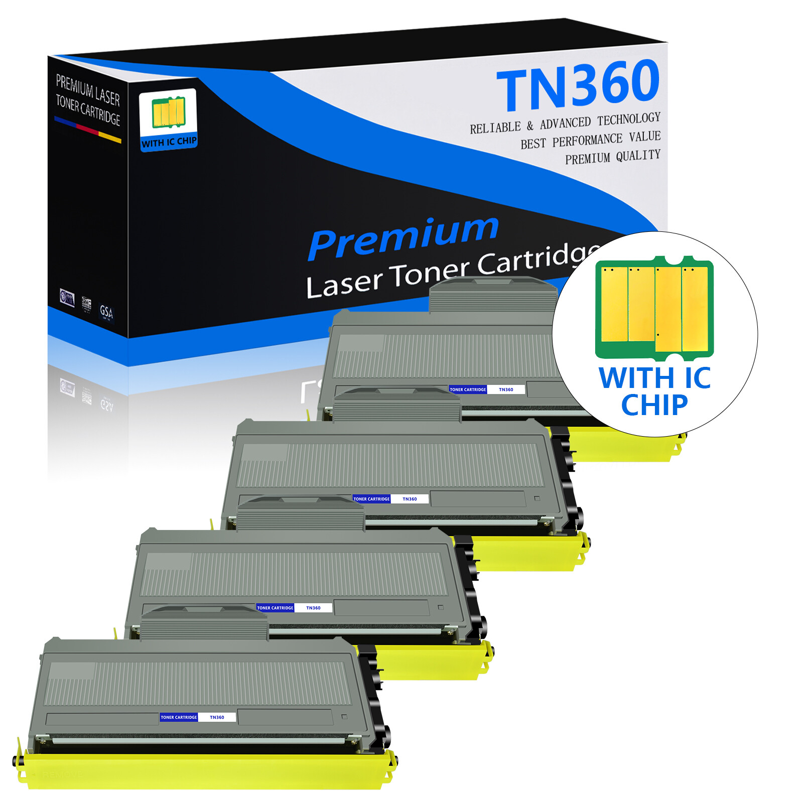 4PK Black TN360 TN-360 Toner Cartridge for Brother HL-2140 HL-2150N HL-2170W