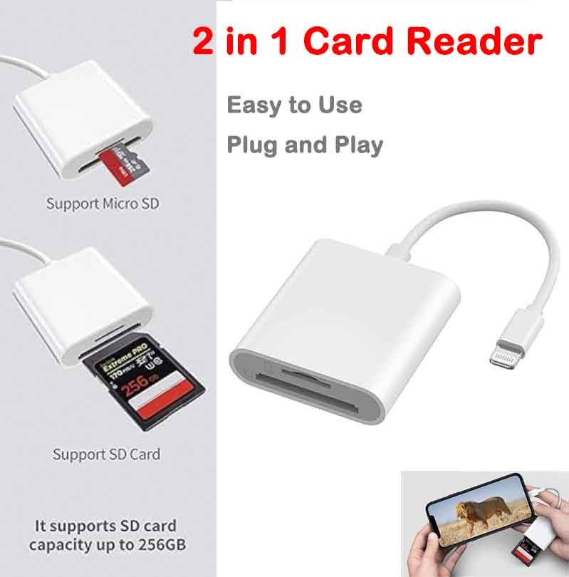2in1 Micro SD/TF Dual Slot Memory Card Reader for iPhone iPad Camera Adapter Lot