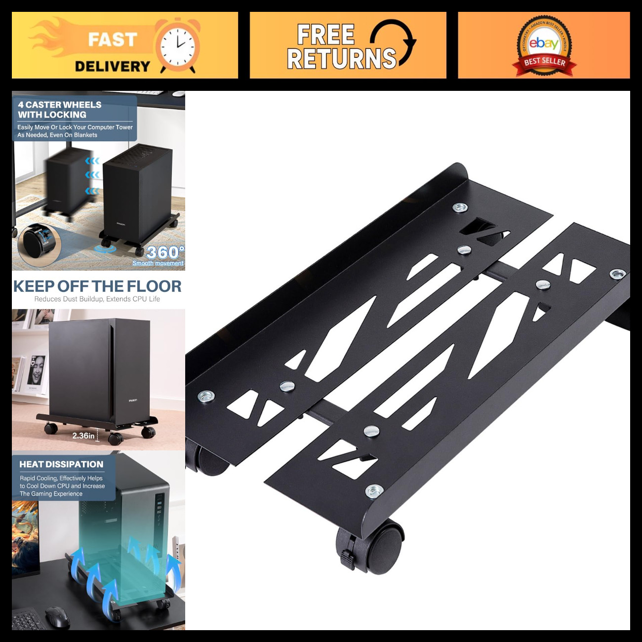Adjustable Metal Computer Tower Stand - Universal Fit for Most PCs, Space-Saving