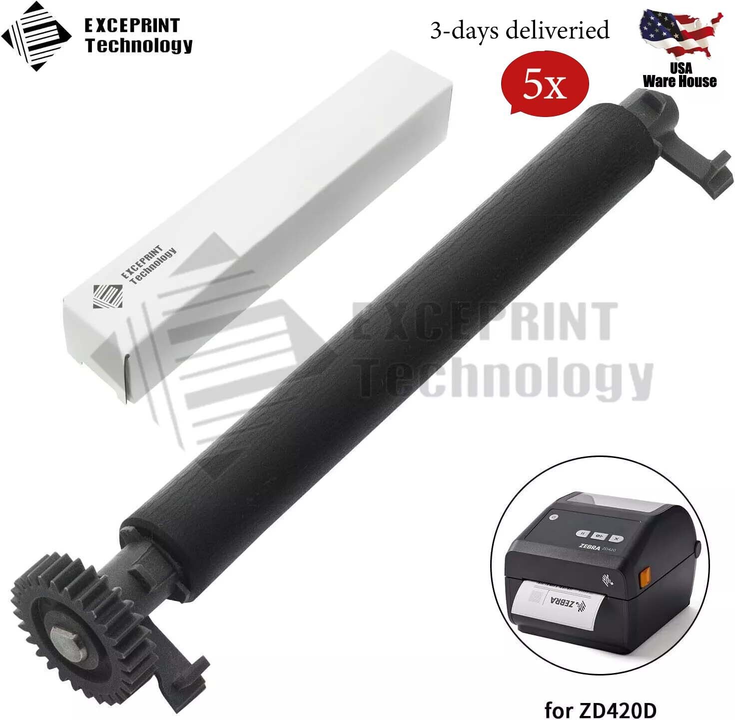 ✅ 5x P1080383-413 Transfer Platen Roller for Zebra ZD420D ZD620D Printer Gear ✅