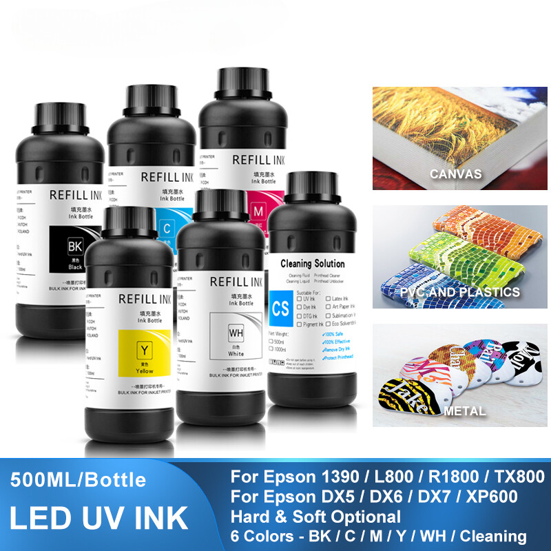 6×500ML LED UV Ink For DX4 DX5 DX6 DX7 DX10 TX800 XP600 Printhead 