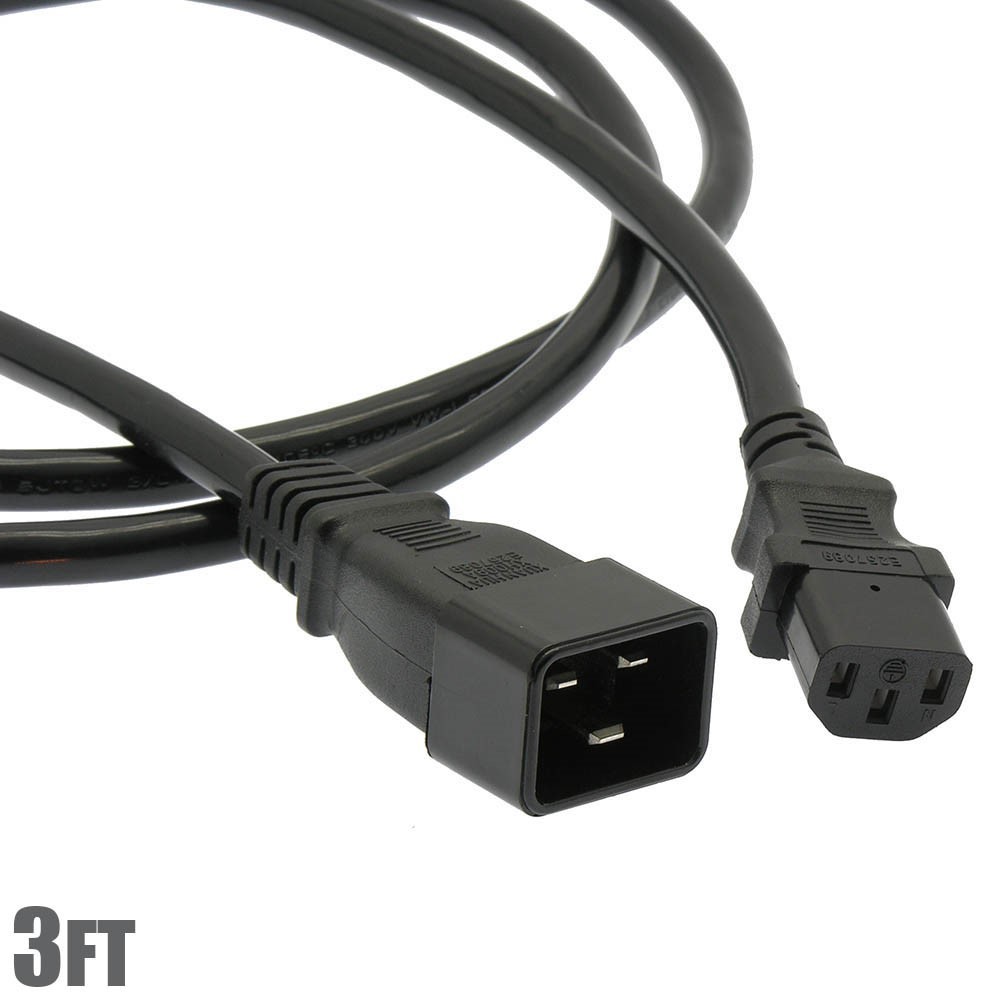 3FT 3-Conductor 14AWG NEMA C20 to C13 Power Extension Cord Cable AC 125V 10A SJT