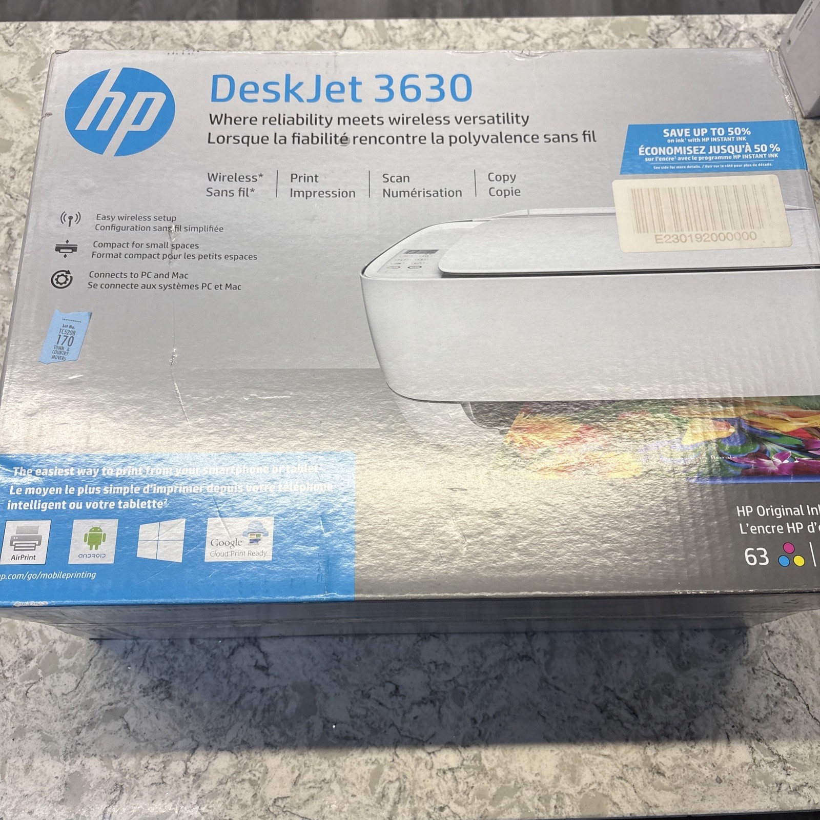 HP DeskJet 3630 All-In-One Inkjet Wireless Printer - Brand New Sealed In Box