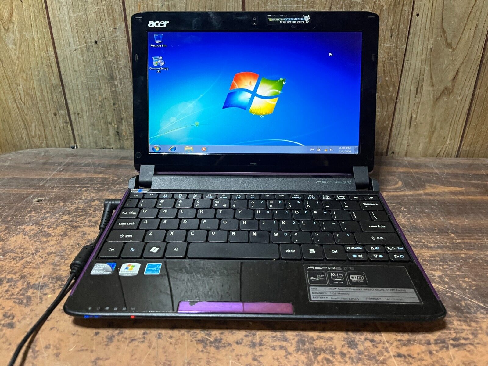 Purple Acer Aspire One 532h-2254 Windows 7 Pro Laptop ATOM 1GB 160GB WIFI CAM