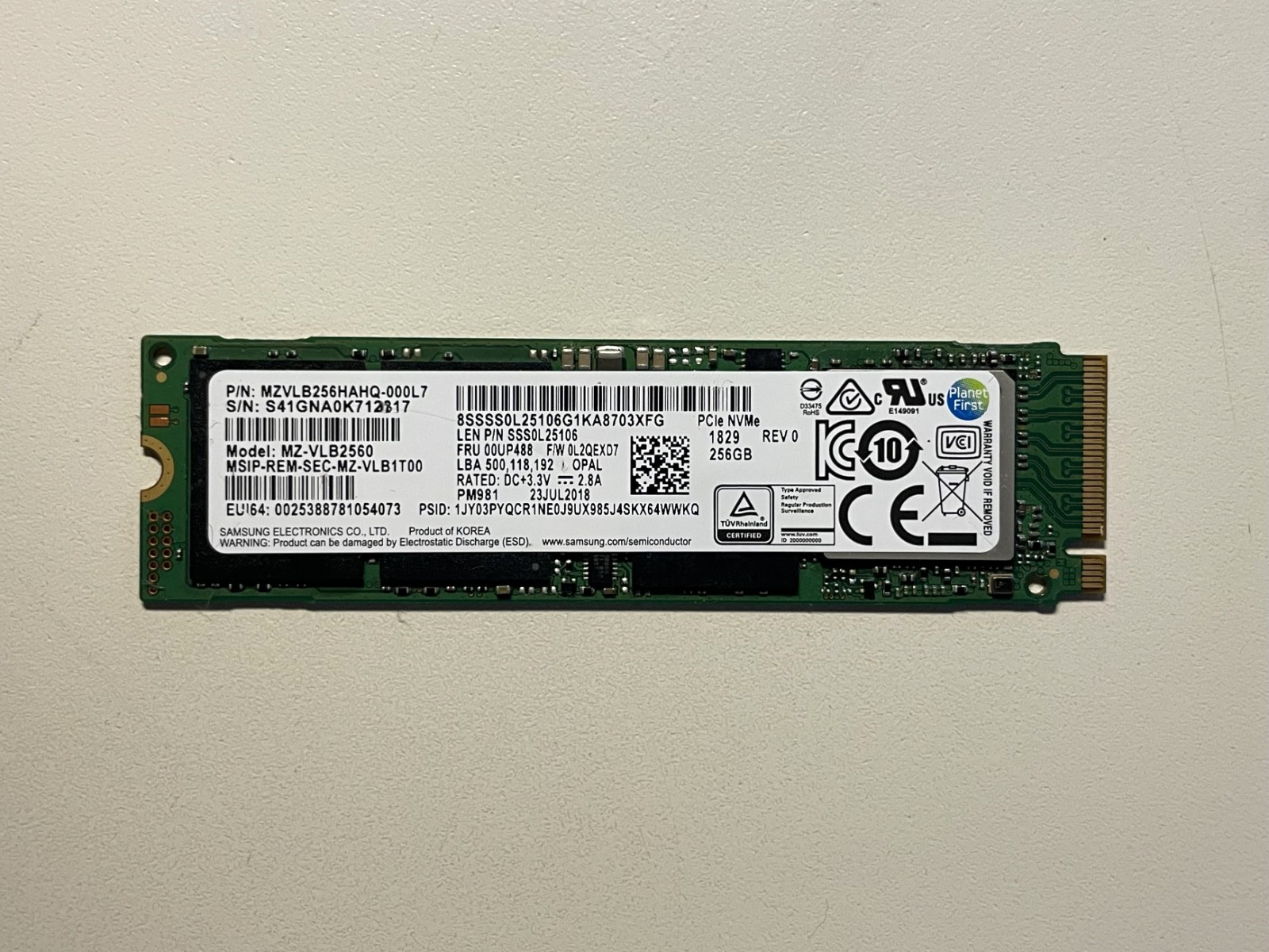 Samsung MZ-VLB2560 NVMe 256GB M.2 PCIe PM981 SSD, Tested Good, Formatted