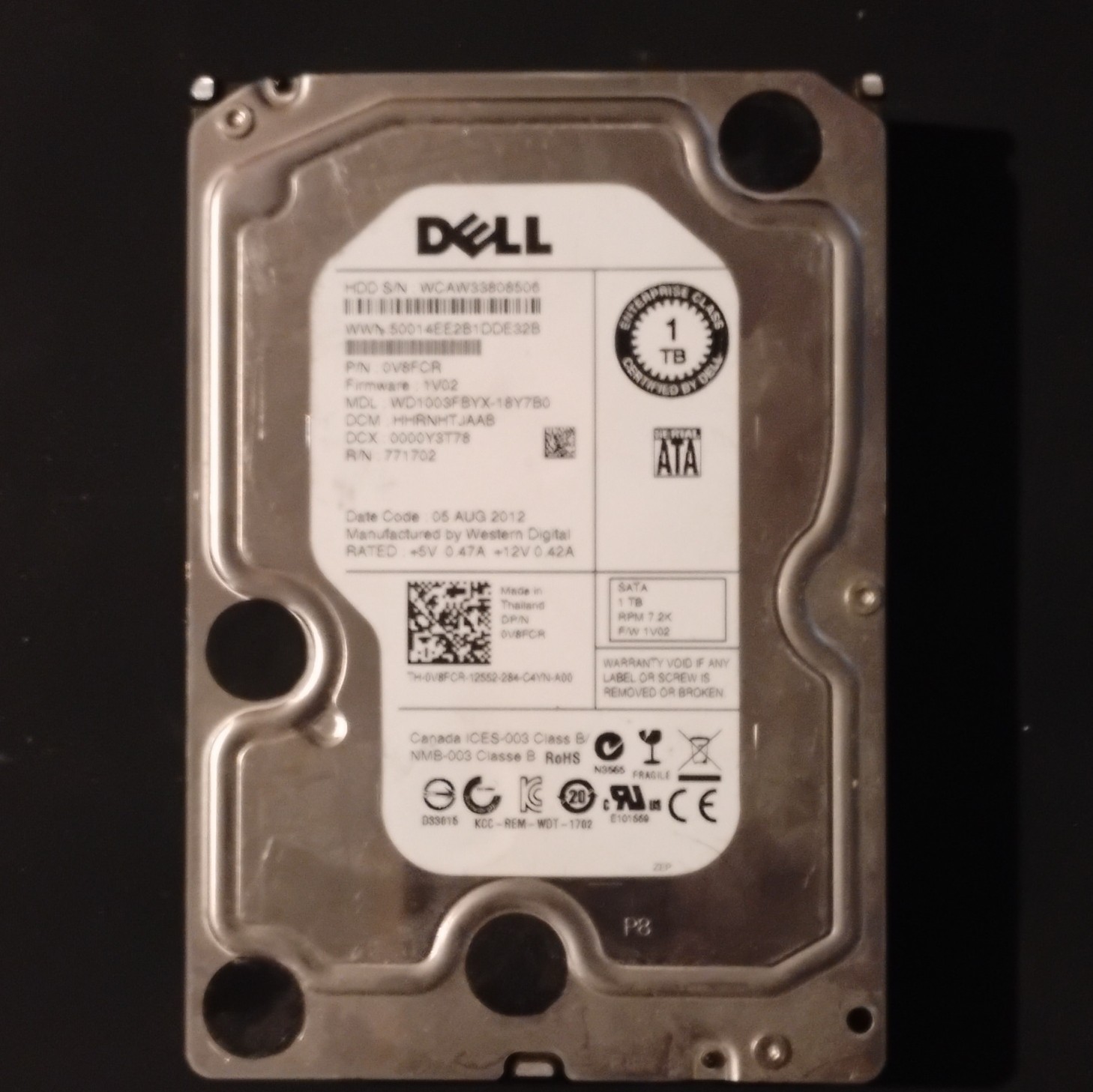 Dell WD1003FBYX-18Y7B0 1TB 3.5" SATA HDD 7200RPM Internal Desktop Drive RoHS