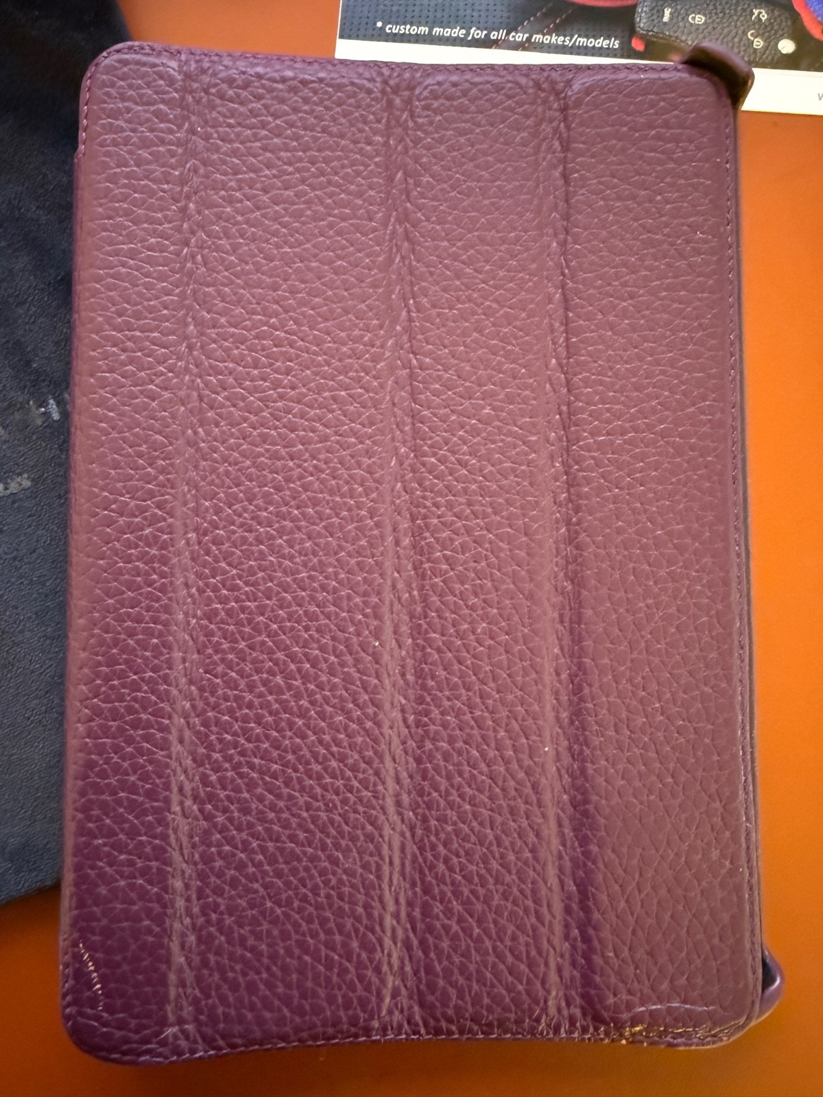 Story Leather Mini iPad 6 case - Genuine leather & Suede - Purple + Green EUC