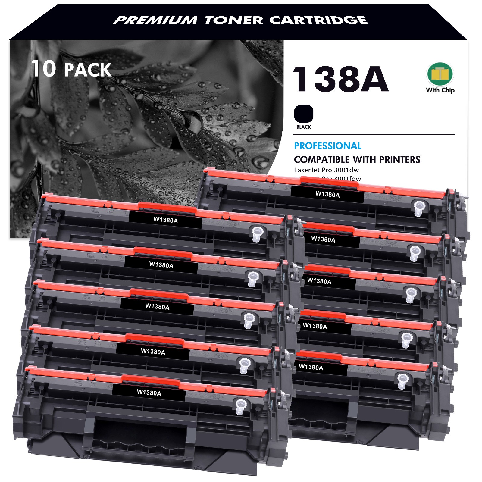 10x 138A W1380A Black Toner Cartridge (with Chip) for HP Pro 3001fdw MFP 3101fdw