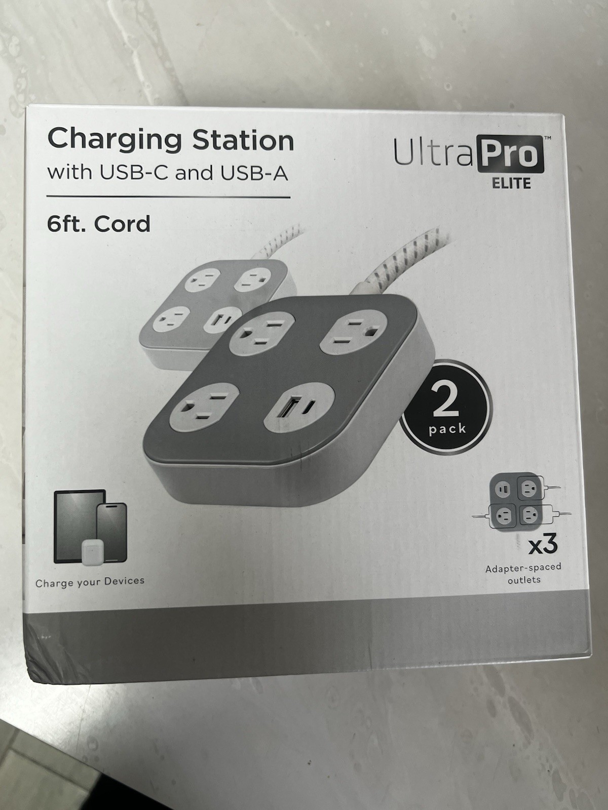 UltraPro Elite Charging Station USB-C USB-A 6ft Cord 2-Pack Power Strip Hub