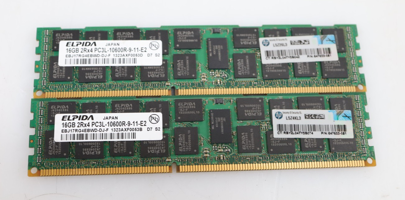 Lot 2x 16GB (32GB) Elpida EBJ17RG4EBWD-DJ-F PC3L-10600R Server Memory