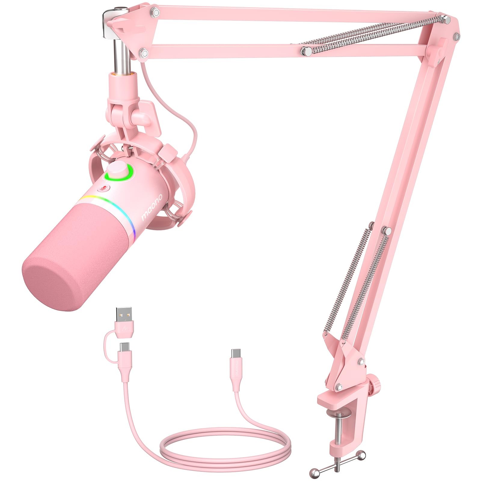 MAONO XLR/USB Dynamic Microphone Kit, RGB Gaming Mic with Software, Pink 