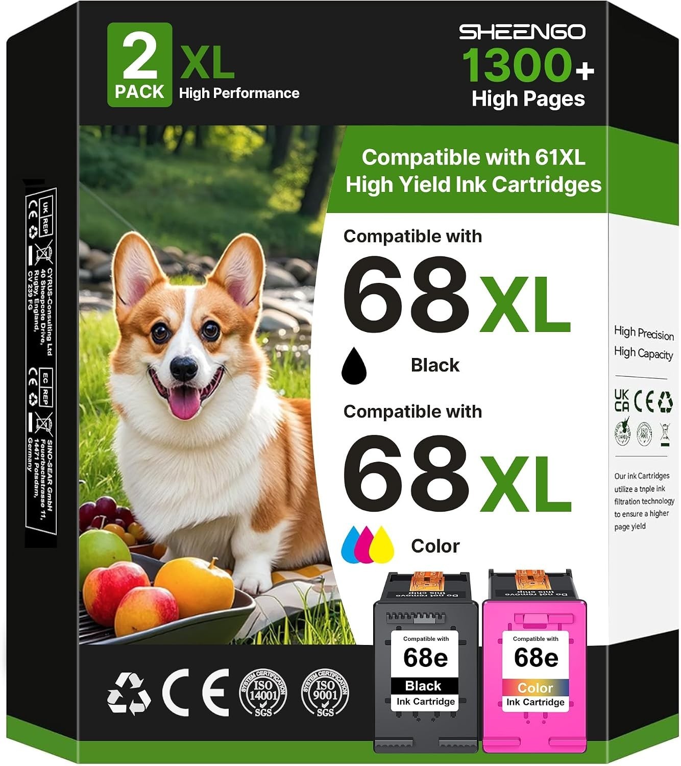 68XL Ink 2-Pack for HP Envy 6155e 6555e 6152e 6552e Black & Color