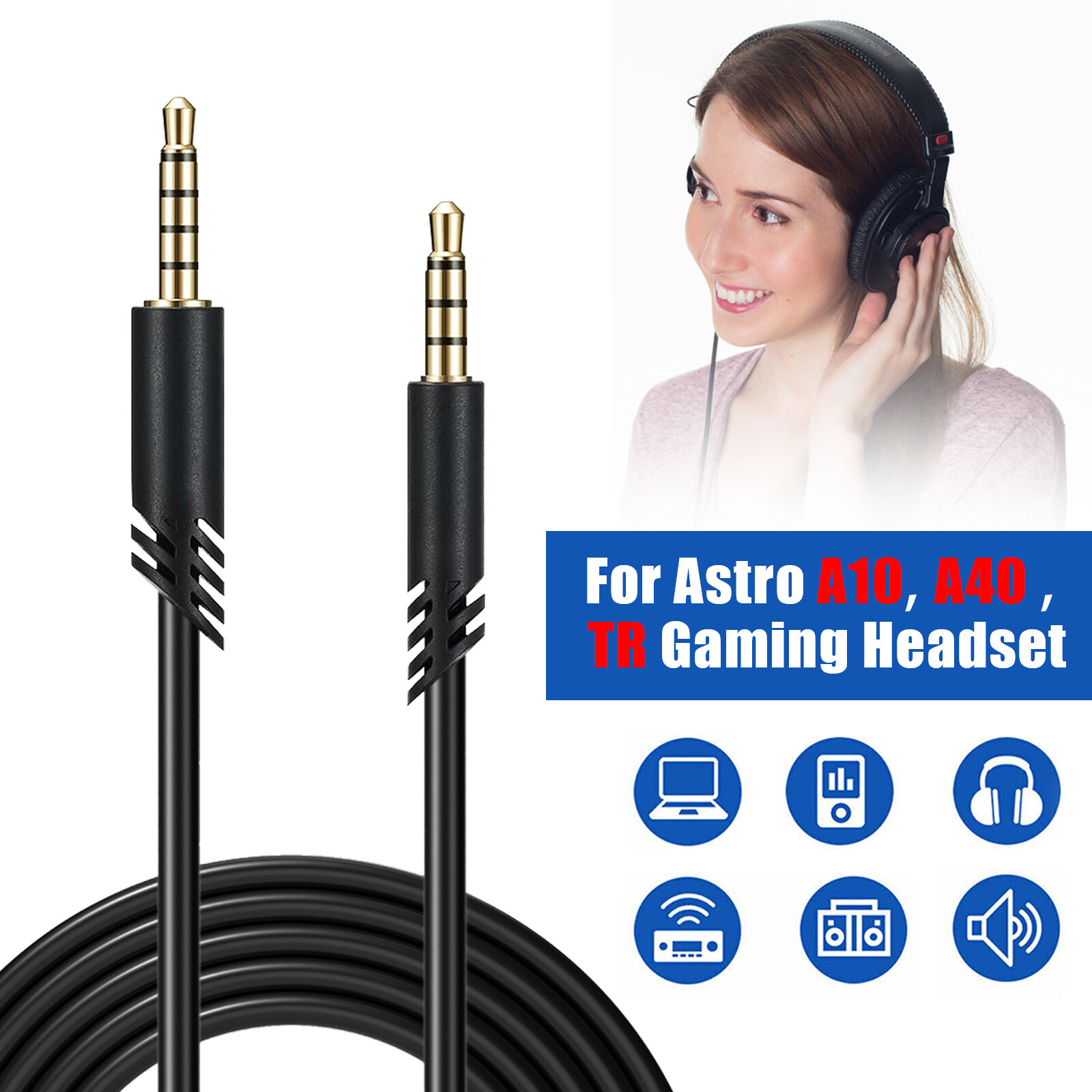 For Astro A10 A40 Gaming Headset, 2M Replacement Audio Cable Cord Volume Control
