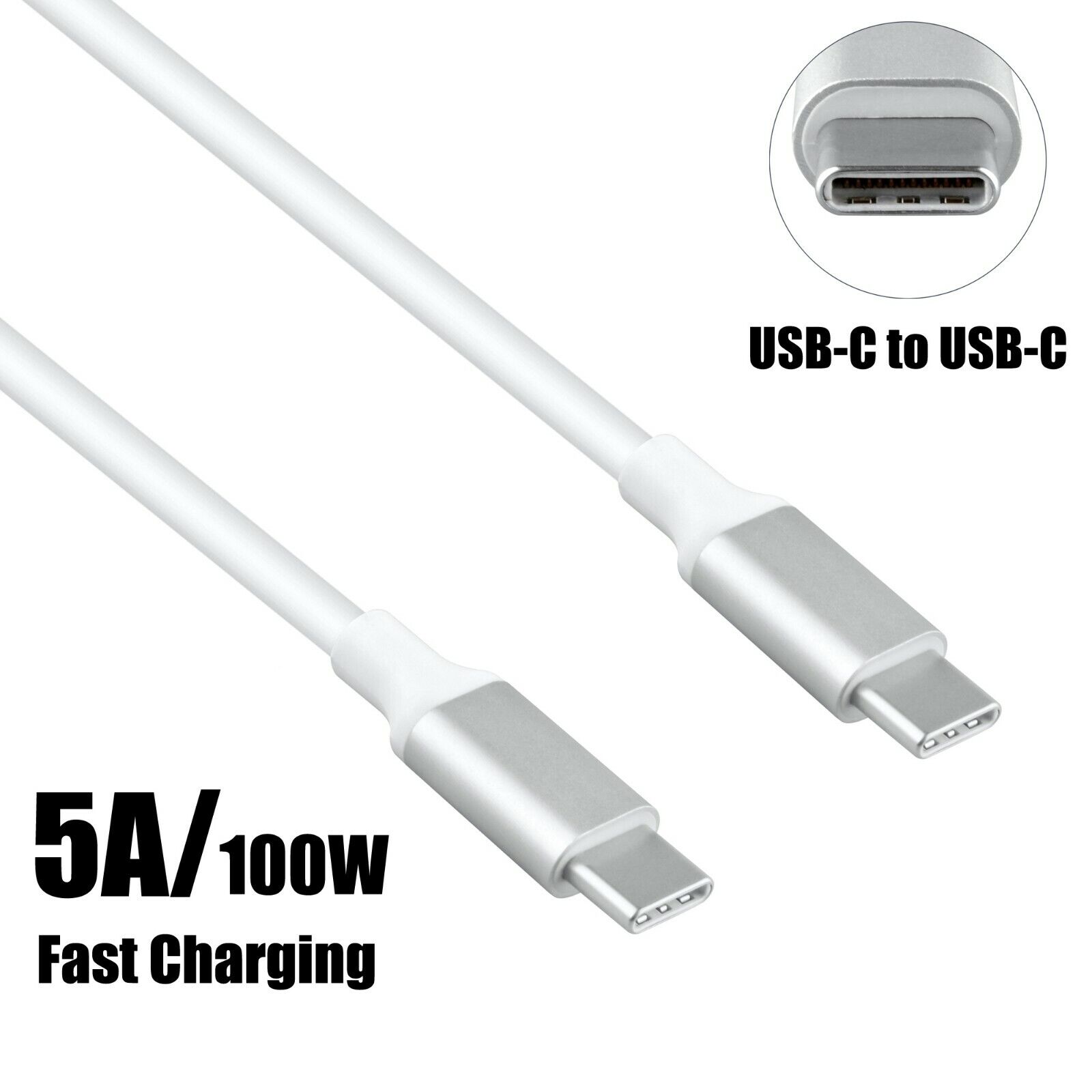 5ft 100W 5A USB-C to Type-C Cable Fast Charger USB Cord for Smartphones Laptops