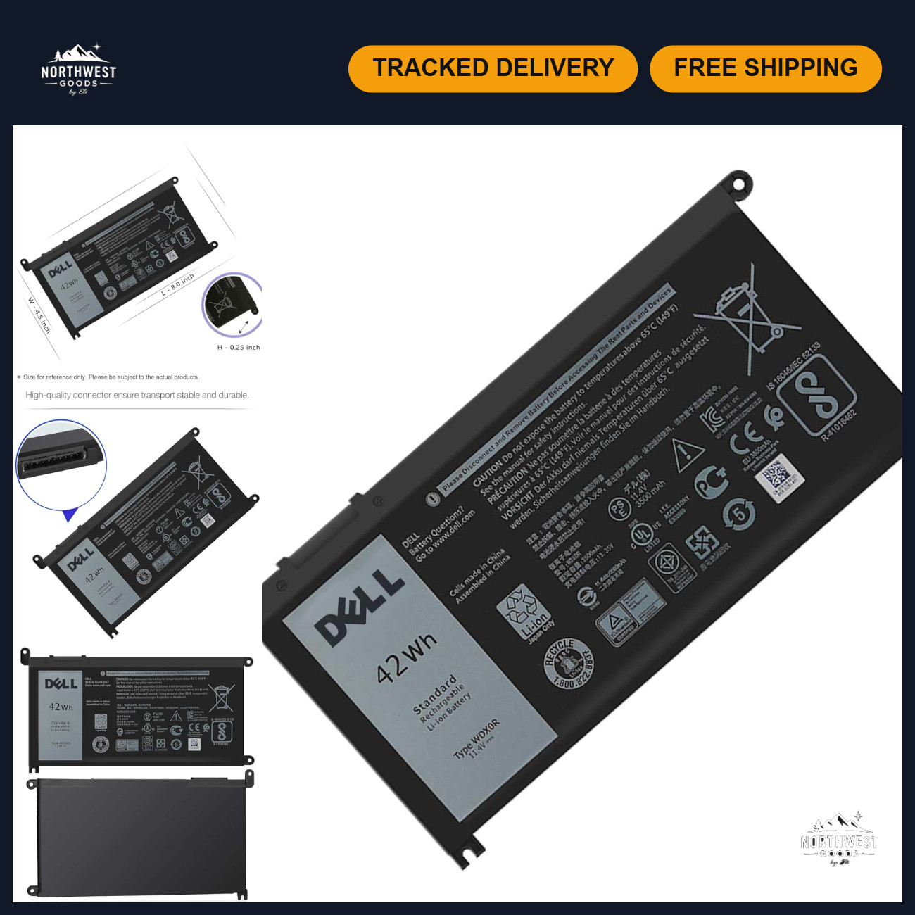 High-Capacity 3-Cell Laptop Battery 42Wh 11.4V for Inspiron & Latitude Models