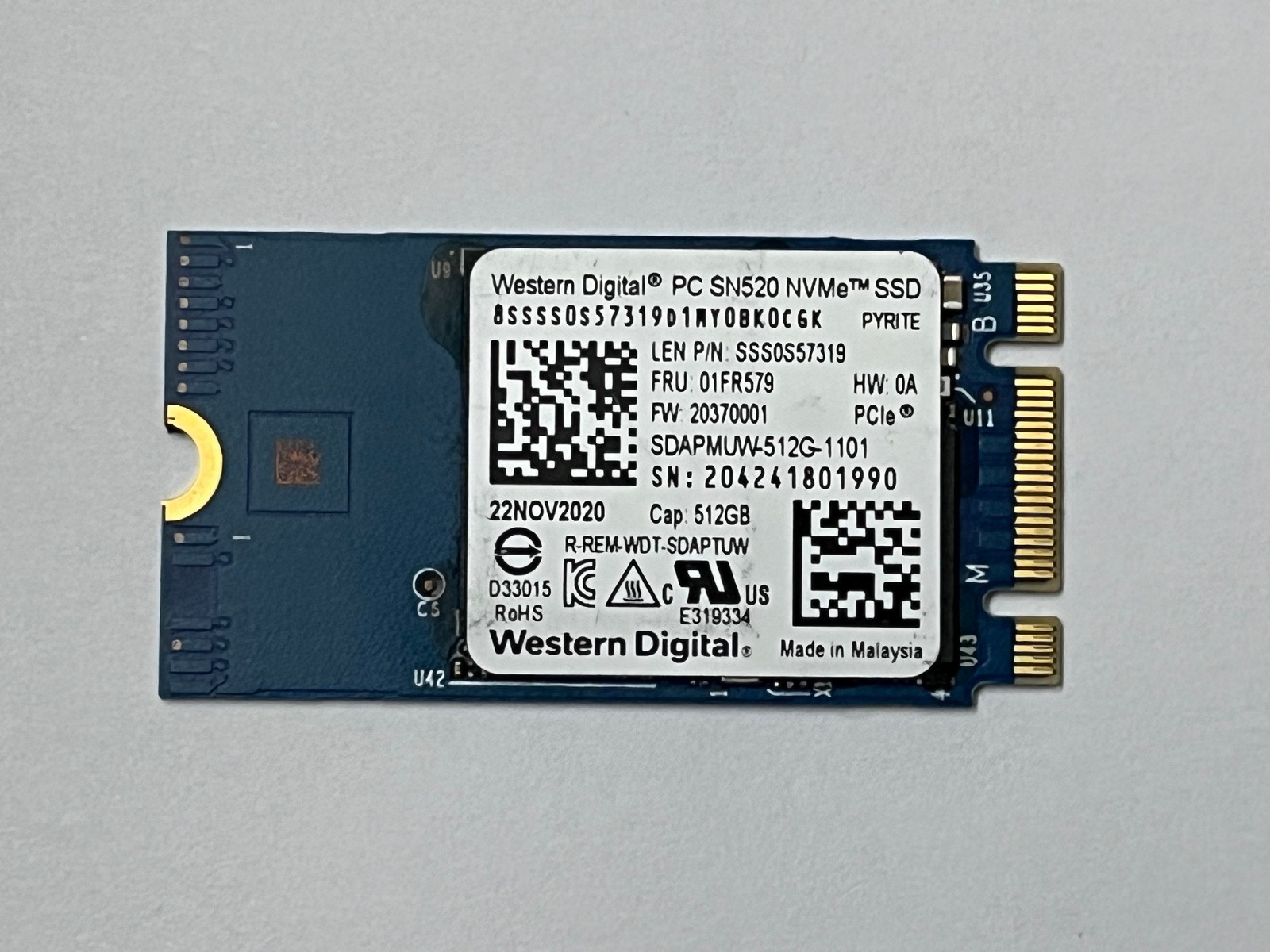 WD PC SN520 NVMe SDAPMUW-512G-1101 512GB SSD M.2 2242 PCIe For T480 T470 Laptop