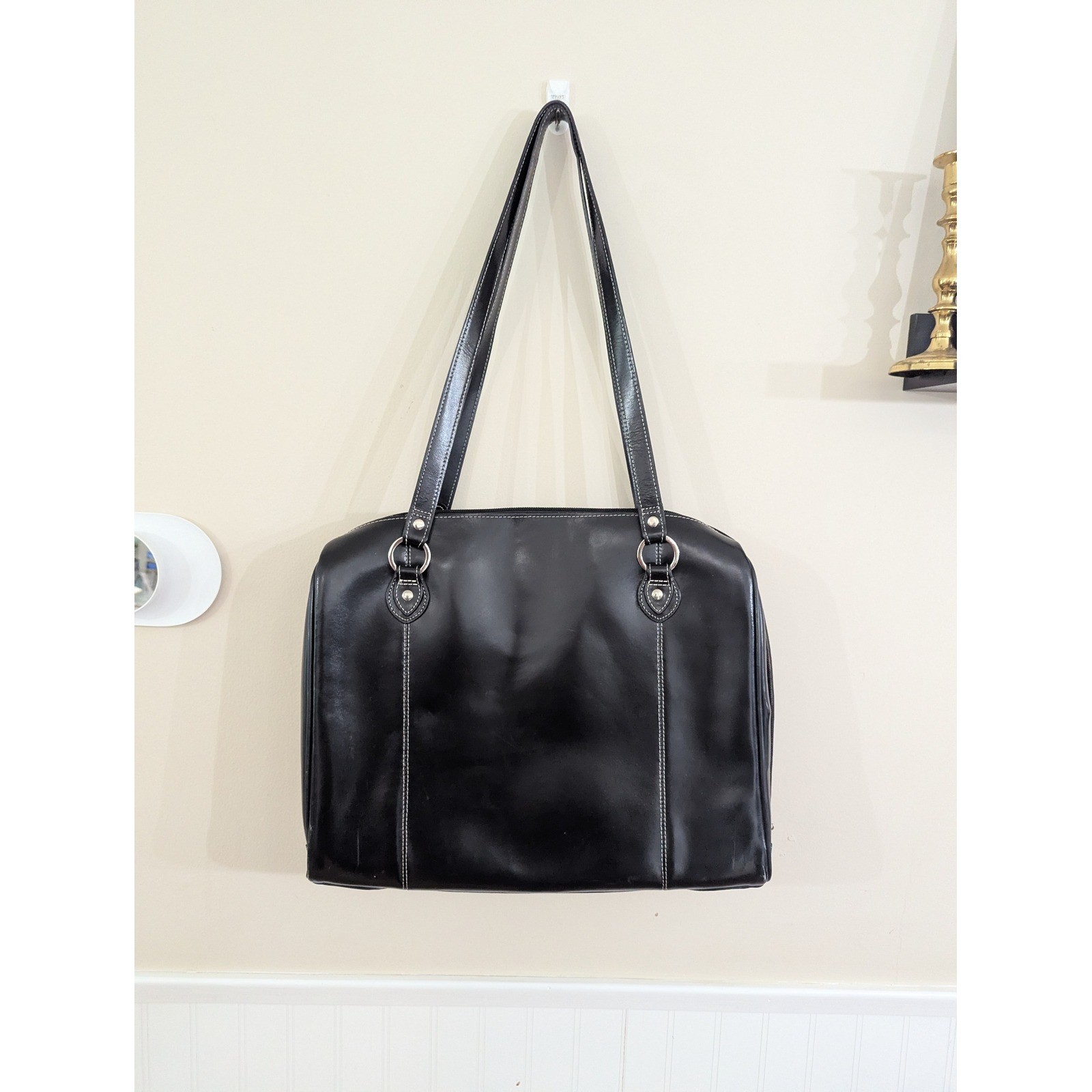 McKlein Laptop Briefcase Black Leather Structured Tote Large Y2K Style Career