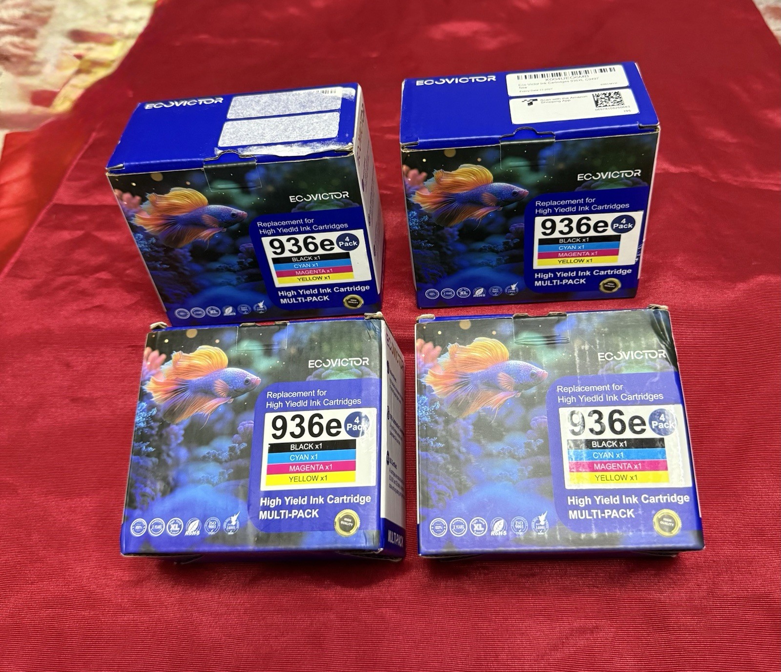 Lot of 4 Ecovictor 923e Replacement Ink Cartridges Black, Cyan, Magenta, Yellow