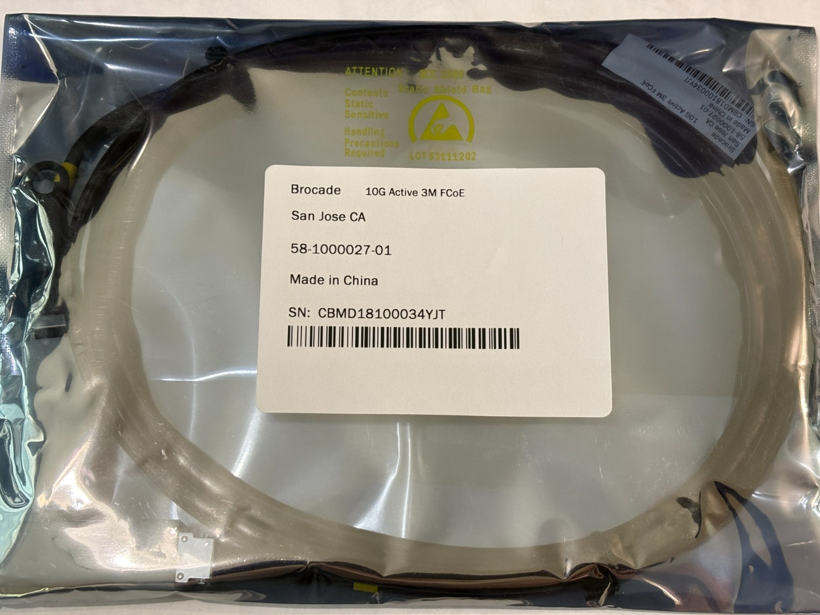 New Brocade 58-1000027-01 10GBase-CU SFP+ to SFP+ Active DAC Cable 3m TAA