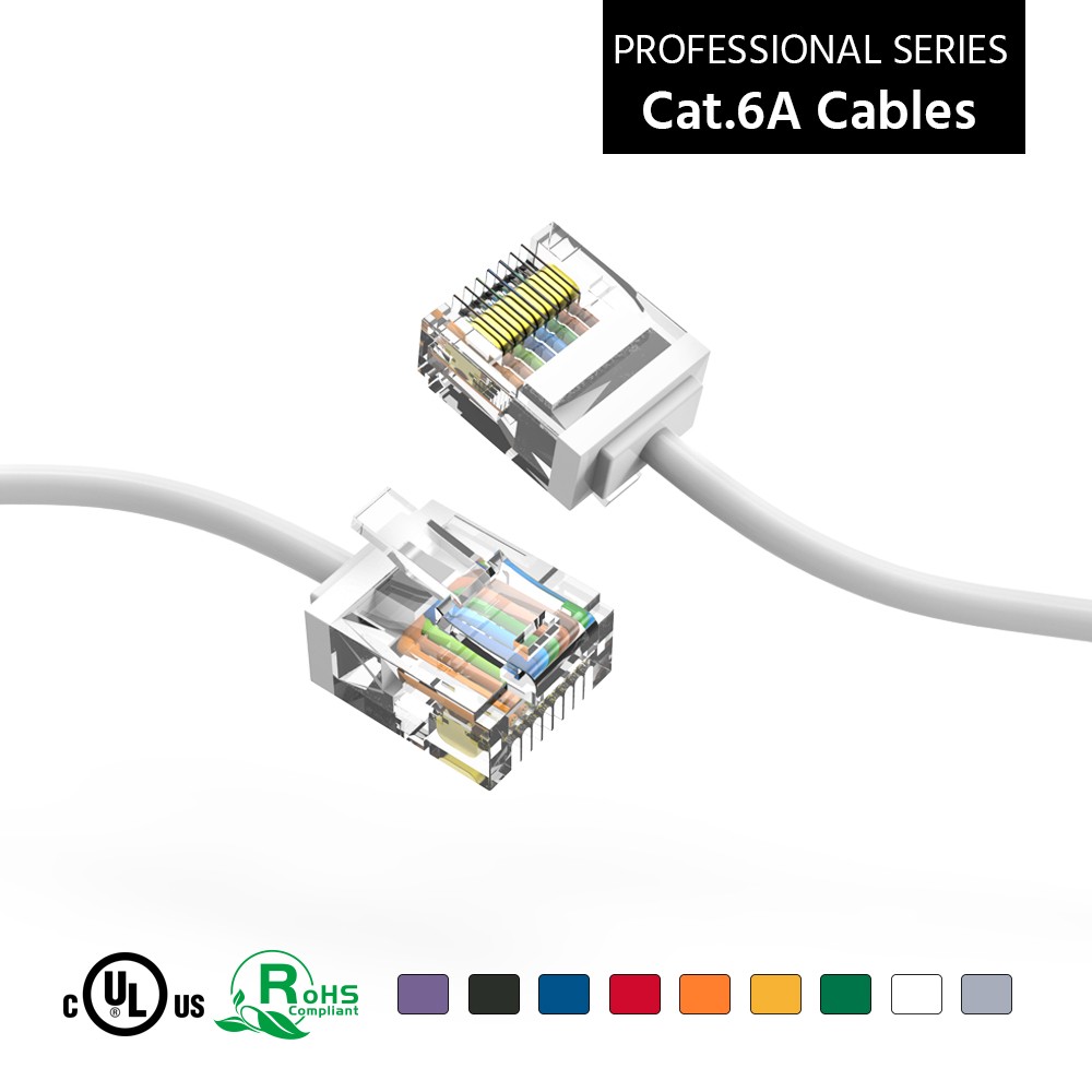 10 Pack of 7Ft CAT6A UTP Super-Slim Ethernet Network Cable 32AWG White