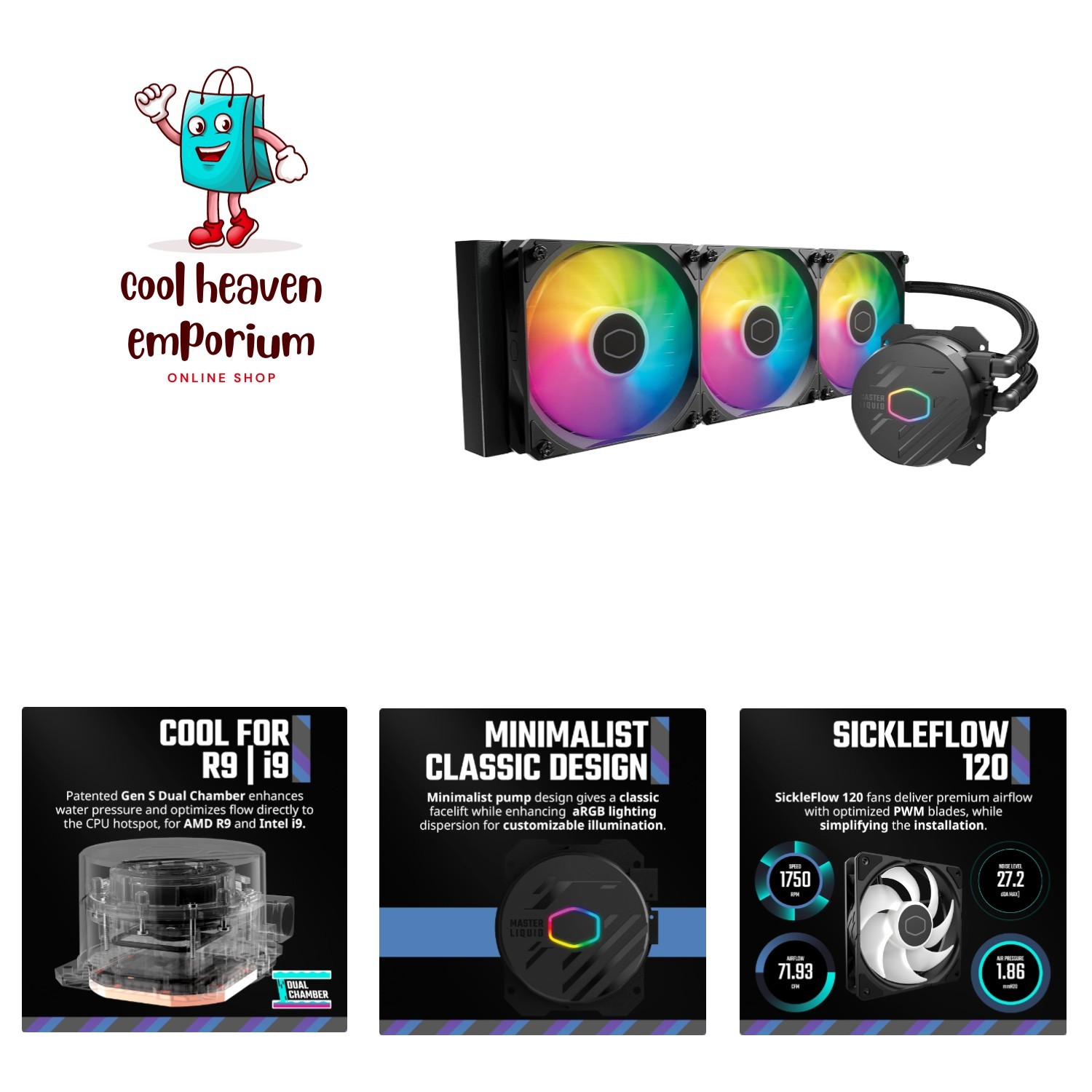 360L Core AIO Liquid Cooler - 360mm Radiator, 3x ARGB Fans, Dual-Chamber Pump