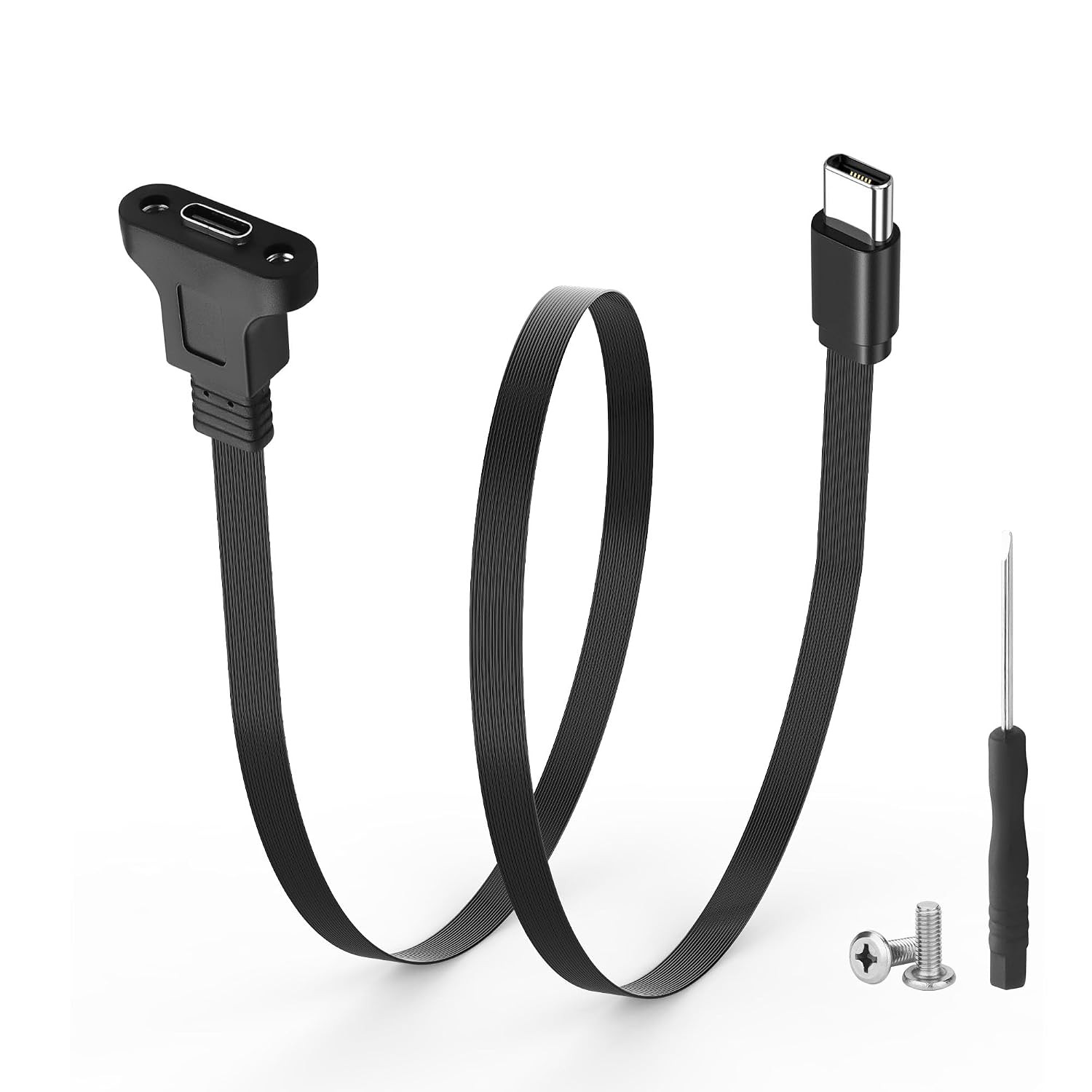 Flat USB Type C 3.1Panel Mount Adapter Cable, Type C Male to Female Extension