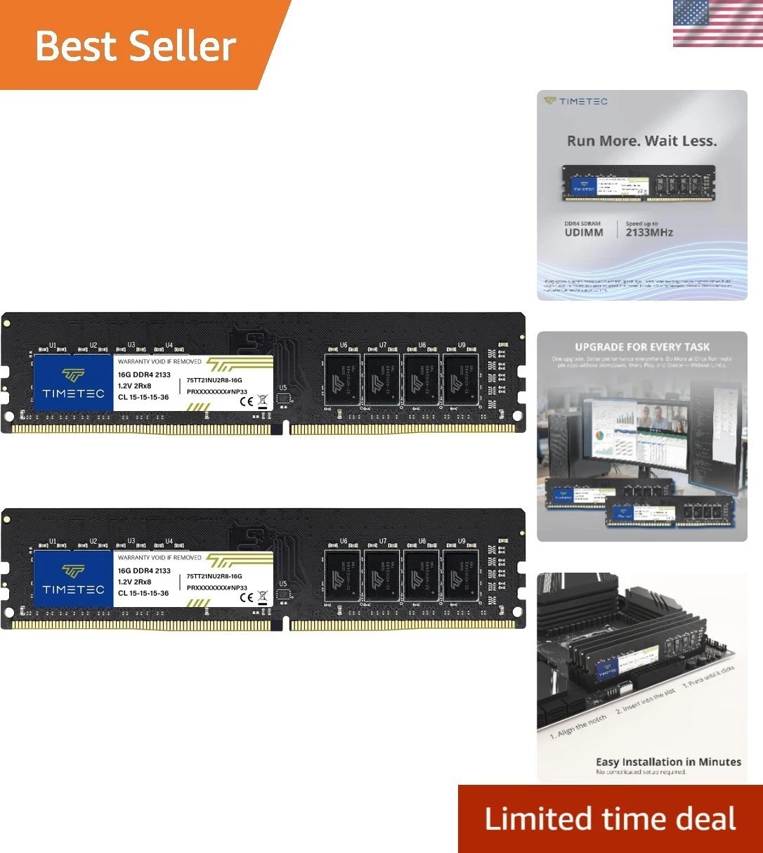 32GB KIT 2x16GB 2133MHz PC4-2133P PC4-17000 UDIMM Desktop RAM – 288-Pin 1.2V ...