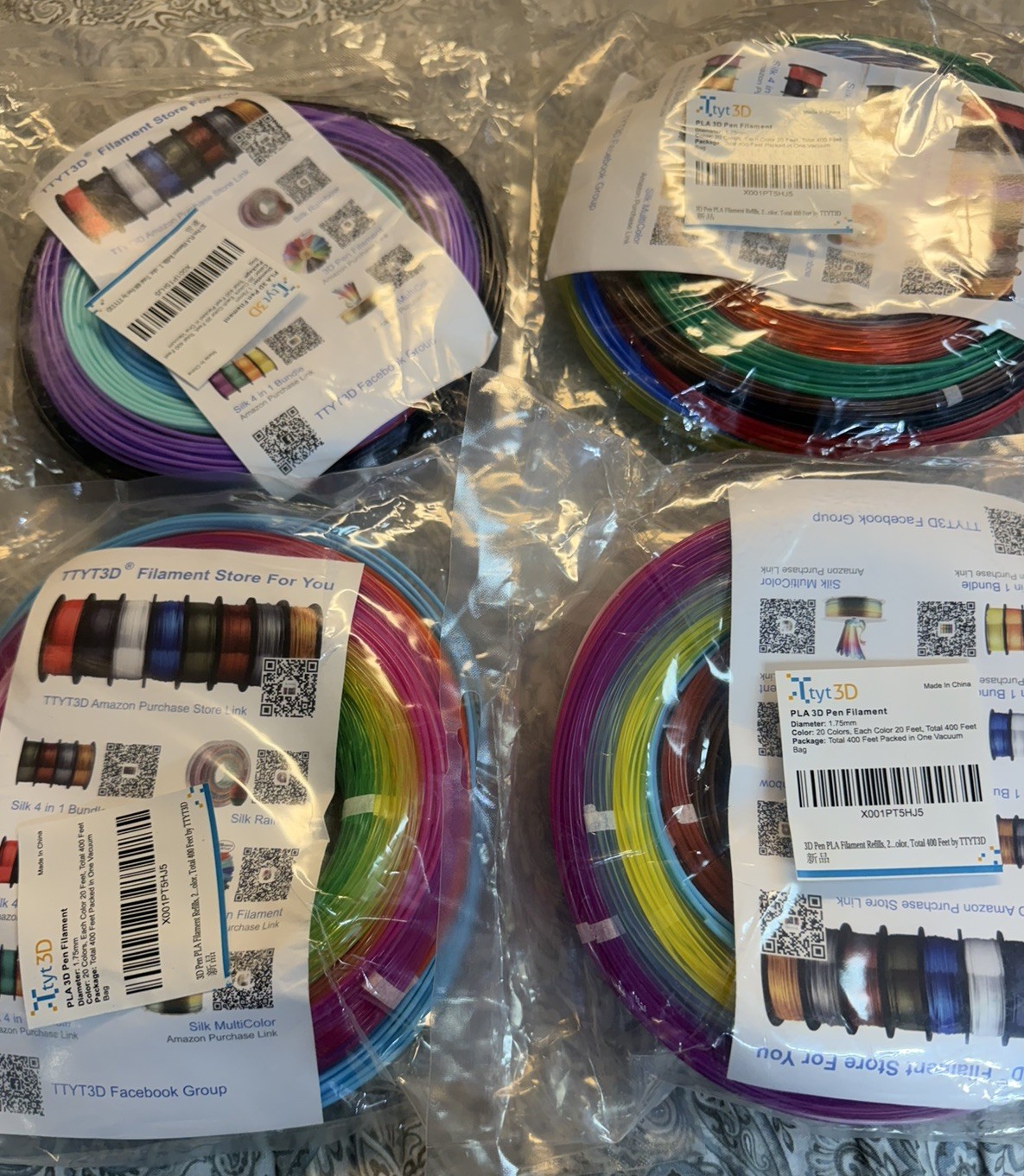 Lot of 5, 20 Colors 3D Pen PLA Filament Refills High Precision 1.75mm 400 Ft 
