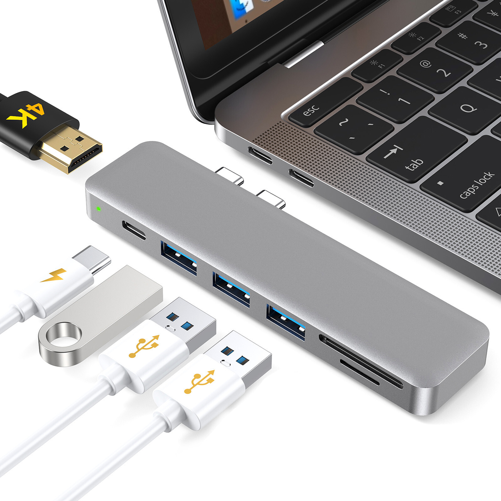 7-in-1 Multiport Hub with Dual USB-C USB 3.0 Card Reader for Macbook Pro V1V3