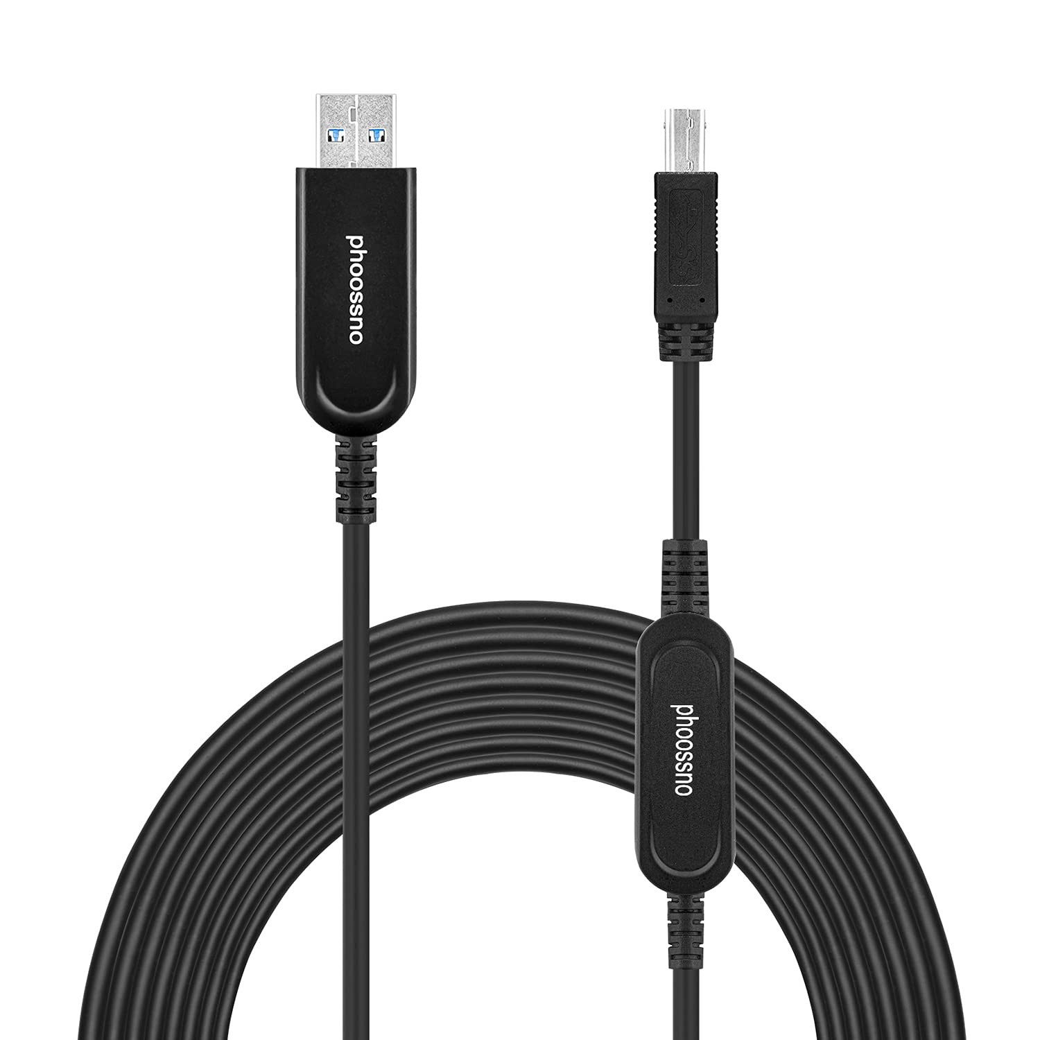phoossno USB 3.0 A to B Extension Cable Active Optical 50 feet, Black