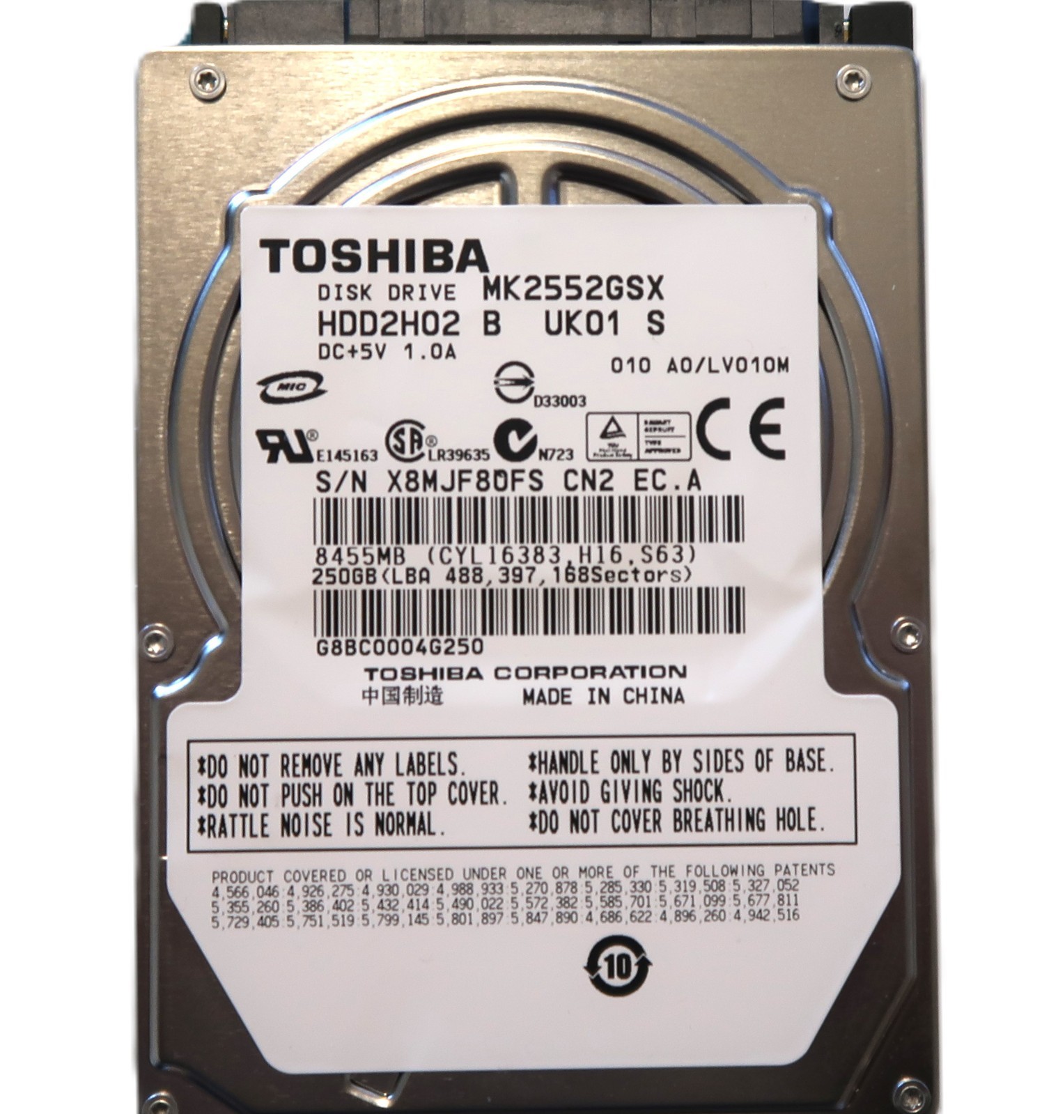 Toshiba MK2552GSX HDD2H02 B UK01 S 010 A0/LV010M China 2.5" 250gb Sata HDD