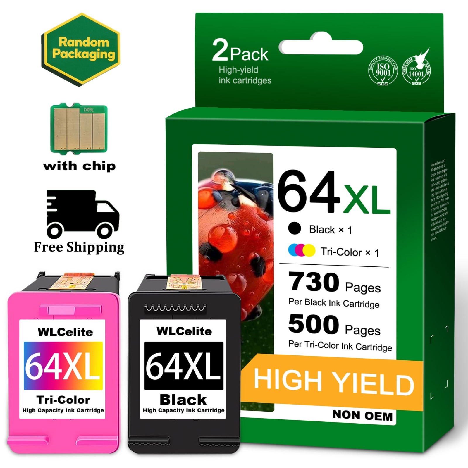 2PK 64XL Ink Cartridge Combo Pack Compatible for HP ENVY Photo 6220 6222 6230