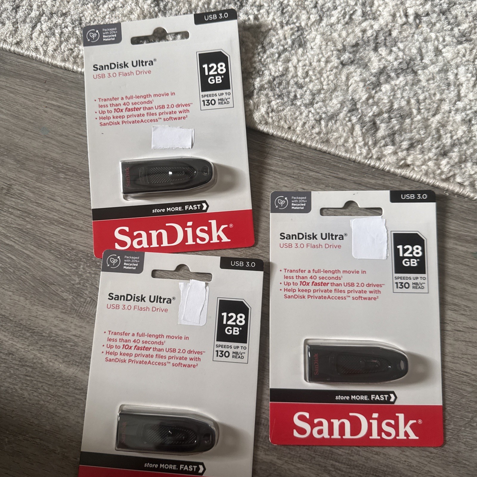 3 Pack SanDisk 128GB Cruzer Ultra 130MB/s High Speed USB 3.0 SDCZ48-128G
