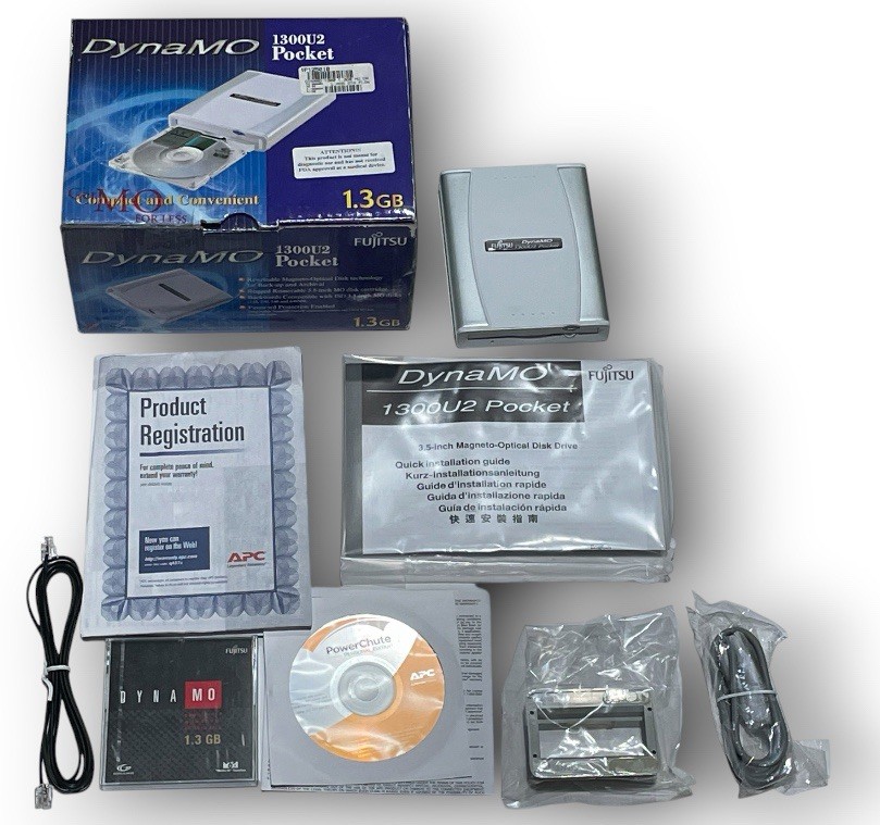 Fujitsu DynaMO 1300U2 Pocket 1.3GB MO Drive - New Open Box - MDK3130UB Complete